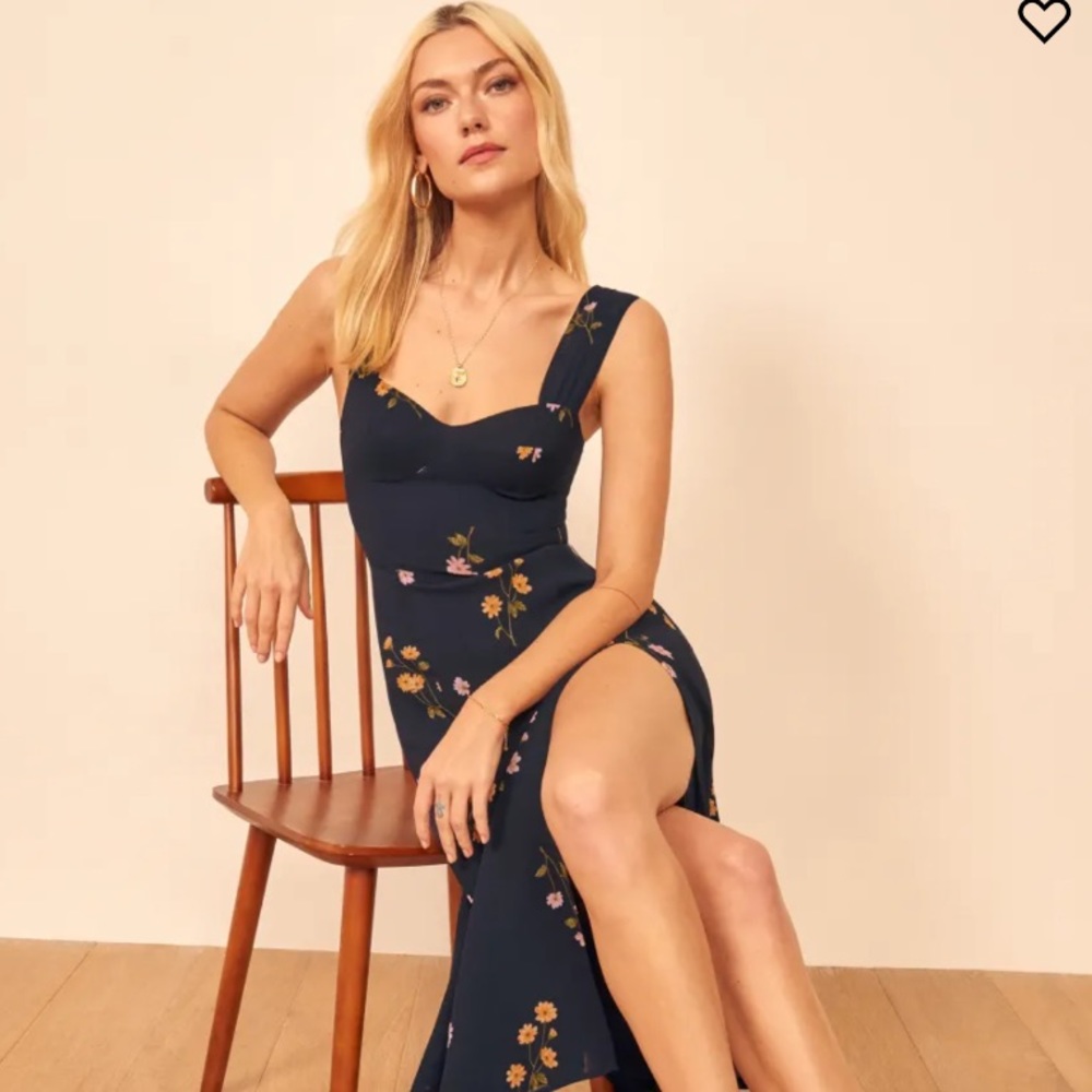 COPY - Reformation Fulton thigh Slit Midi Dress Princess Margaret Navy Floral